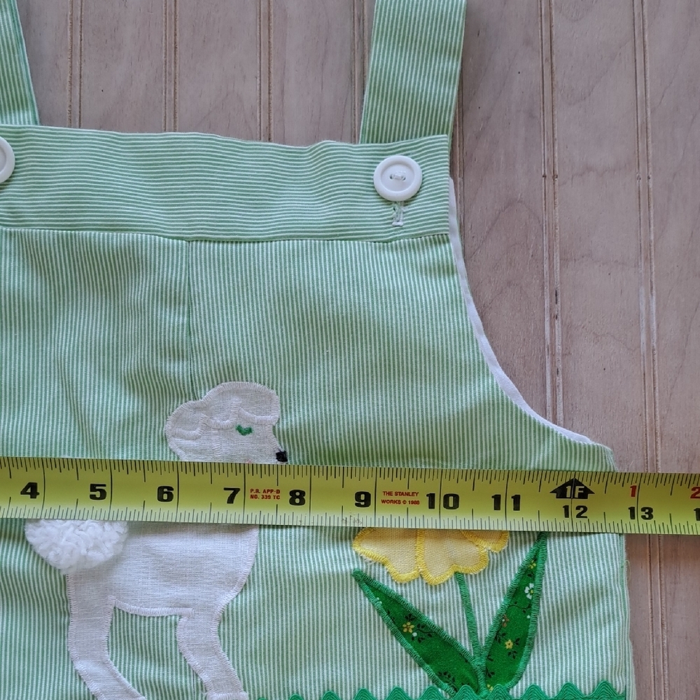 The Pond Vintage Green Pinstripes  Romper Patchwork Lamb 2 Piece Lightweight - Picture 11 of 12